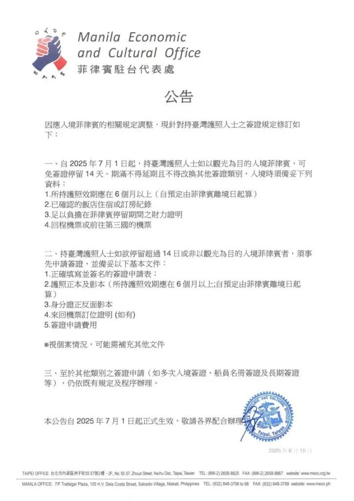 台人赴菲律賓觀光14天免簽這4樣沒帶恐被拒入境