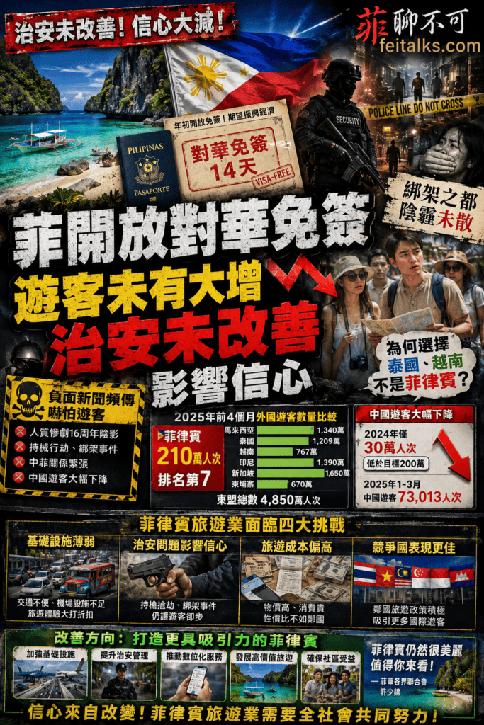 菲開放對華免簽遊客未有大增治安未改善影響信心