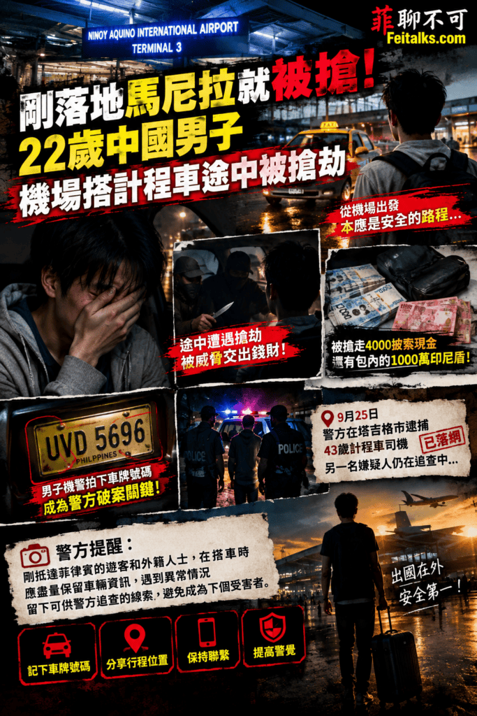 剛落地馬尼拉就被搶22歲中國男子機場搭計程車途中被搶劫