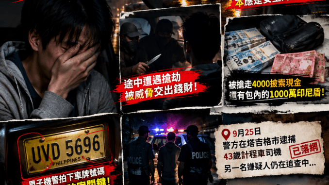 剛落地馬尼拉就被搶22歲中國男子機場搭計程車途中被搶劫