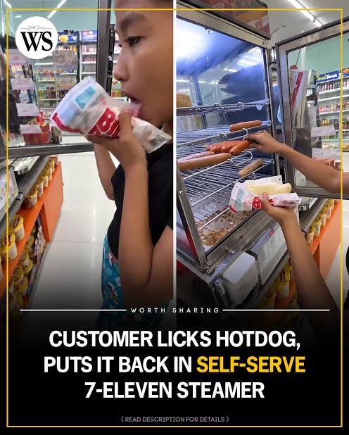 有夠噁心的行為小菲在7-11便利商店舔了熱狗後又放回