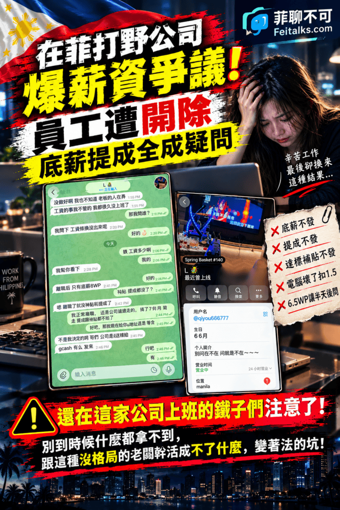 在菲打野公司爆薪資爭議員工遭開除底薪提成全成疑問