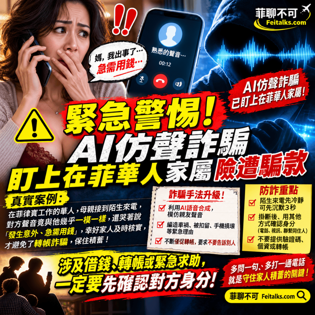 緊急警惕AI仿聲詐騙盯上在菲華人家屬險遭騙款